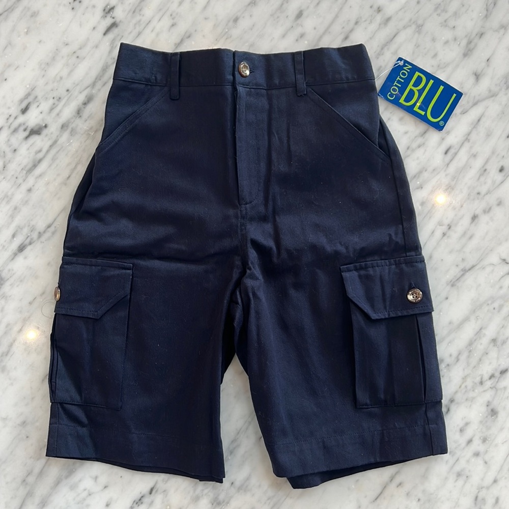 New Cotton Blu Boys Structured Navy Cargo Style Shorts